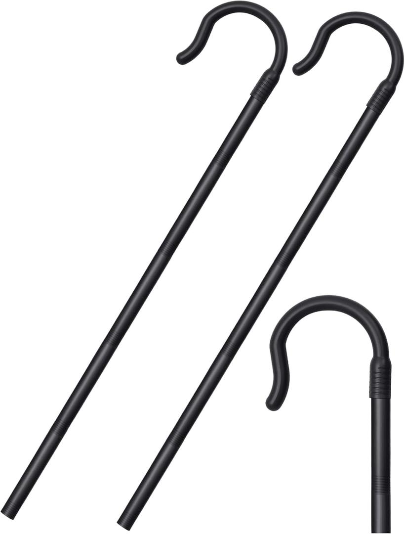 Poen Halloween Shepherd's Staff Hook Prop Costume 5Ft Tall Walking Cane Stick Plastic Crook Staff Shepherd Cosplay Accessory (Black)