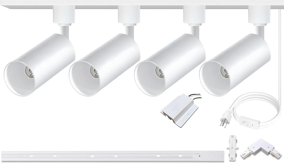 GU10 LED Track Lighting Kit, No Bulbs 10W Track Light Heads with 3.28FT H Track Light Rail 4PCS Ceiling Spotlight Fixture for GU10 Bulb, Bulbs Excluded (4 Heads Kit, White)