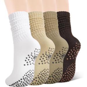 3/4/5 Pairs Slouchy Pilates Socks with Grips | Scrunch Socks for Women Grippy Sock Stacked Slouch Sock for Women