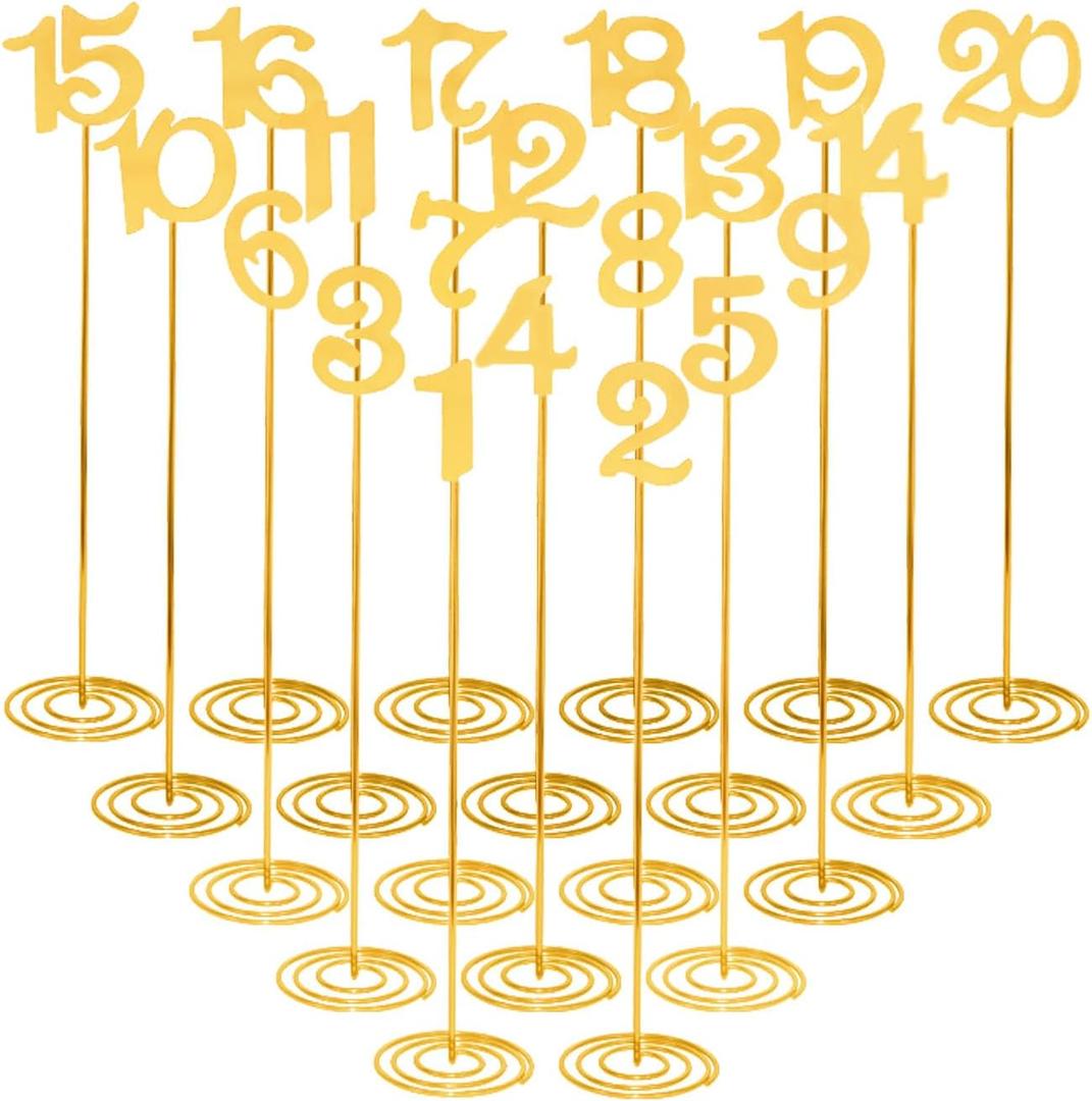20 Pcs Metal Table Numbers 1-20 Wedding Table Numbers 12 Inch Stainless Steel Desk Number Stands Sturdy Holder Base for Wedding Party Restaurant Birthday (Gold)