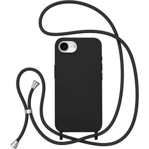 ZTOFERA for iPhone 16E/iPhone 17E 6.1 inch Case with Strap,Crossbody Phone Case with Adjustable Neck Shoulder Lanyard,Soft Silicone Shockproof Protective Phone Cover-Black