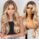 KOME Dirty Blonde Synthetic Lace Front Wig,13x4 HD Lace Layered Wave Glueless Wigs for Women Daily Use 26IN