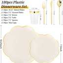 EI 180pcs Beige Plastic Plates with Gold Plastic Silverware,Heavy-Duty Disposable Plates for Party,Beige Dinnerware Set for 30 Guest Wedding,Afternoon Tea,Spring,Mother's Day,Valentine's Day,Easter