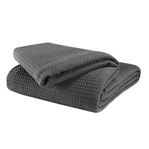 Glamburg 100% Cotton Thermal Bed Blanket, Twin Size, Soft Waffle, All Season, Charcoal