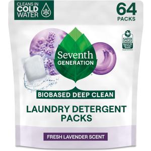 Seventh Generation Laundry Detergent Packs, Lavender, Biobased Deep Clean, EPA Safer Choice Certified, 64 Count