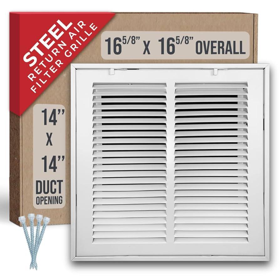 Fits 14"x14" Duct Opening | Steel Return Air Filter Grille by Handua [Removable Door] for 1-inch Filters | Vent Cover Grill | White | HVAC Cold Air Intake Grille | Out Dim: 16.7" x 16.7"