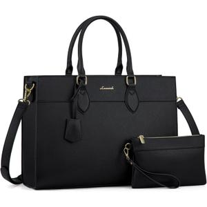 LOVEVOOK Laptop Bag for Women, 15.6 inch Laptop Tote Computer Briefcase for Work Large Waterproof Handbag Professional Shoulder Bag for Women Business Office, Black (Ink)