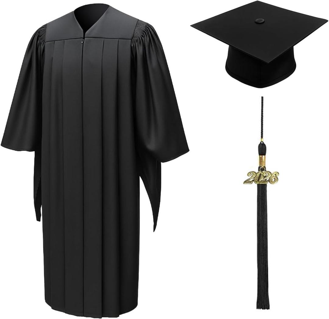 CLERKMANS Unisex Deluxe Masters Graduation Gown, Cap & Tassel with Year Date Package (Black) 51