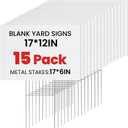 15 Pack Yard Signs with Metal Stakes, Custom Yard 17 x 12 Inches, Corrugated Plastic Board for Sale Sign Outdoor, Rent, Guidepost, Garage Sale Signs, Birthday Party
