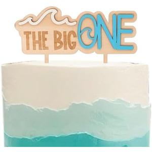 MUWEOL The Big One Wooden Cake Topper - Wave Theme First/1st Birthday Party Decoration,Surf Boy Party Decor，Smash Cake Photo Props (wave topper)