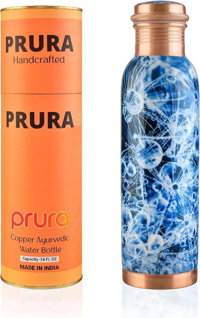 Pure Printed Copper Water Bottle - Leak Proof Ayurvedic Drinkware Copper Vessel for Sports, Gym, Outdoors, Yoga, Health Benefits