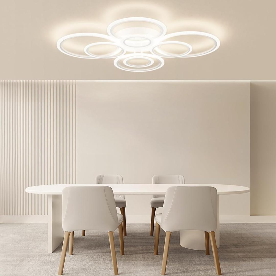 Modern LED Ceiling Light, 23-Inch, 3 Color Temps, 3348LM, Adjustable Brightness, Remote & APP Control, Energy Saving Ideal for Living Room, Dining Room, Kitchen & Office - 8 Cirles