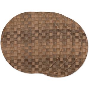 DII PVC Tabletop Collection Decorative Woven Basketweave Design, Placemat Set, 15" Round, Leather Brown