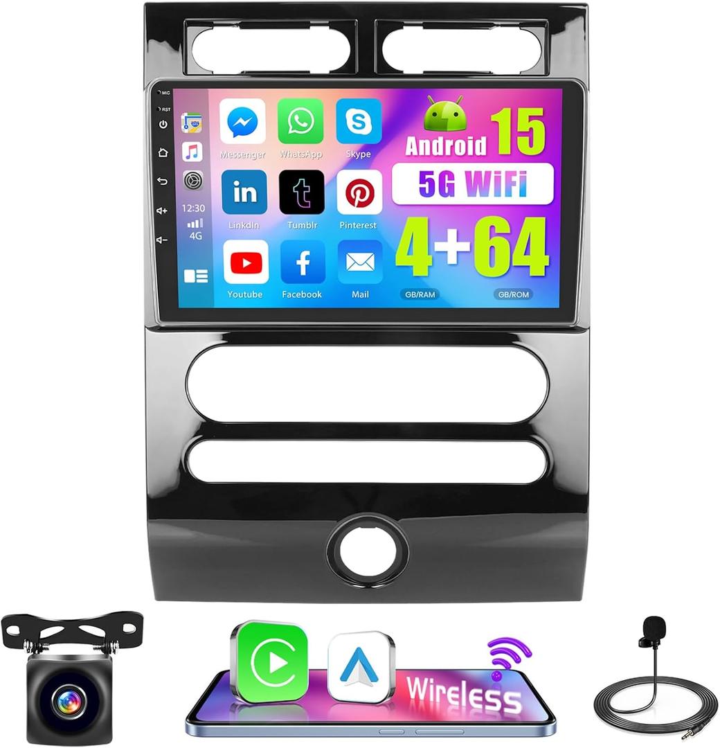 4+64G Car Radio for Ford Expedition 2007-2014 (Auto A/C), 9" Touch Screen Bluetooth Radio with Carplay Android Auto 32EQ WiFi GPS Navigation Mirror Link 1280 * 720 Resolution