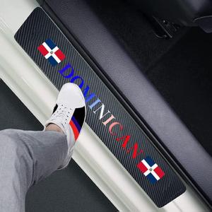 Set of 4 Dominican Flag Carbon Fiber Car Door Sill Protectors - Decorative Entry Guard Scratch Pad Film for Auto, Truck, SUV Front/Rear Doors (Dominican)