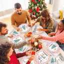 Christmas Party Tableware Decorations,144pcs Pink Christmas Paper Plates and Napkins,Cups,Forks and Knives Xmas Paper Dinnerware for Winter Holiday Party Supplies