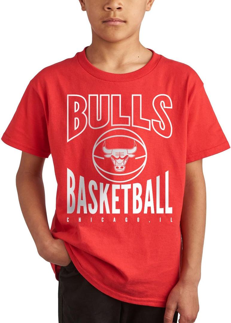 Junk Food NBA Team Basketball - Officially Licensed Kids Short Sleeve Fan T-Shirt for Boys & Girls (Large, Red)