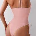 Eomenie Women's One Piece One Shoulder Swimsuit with Drawstring Tummy Control Bathing Suit Sexy High Cut Swim Suits (Pink, XXL)