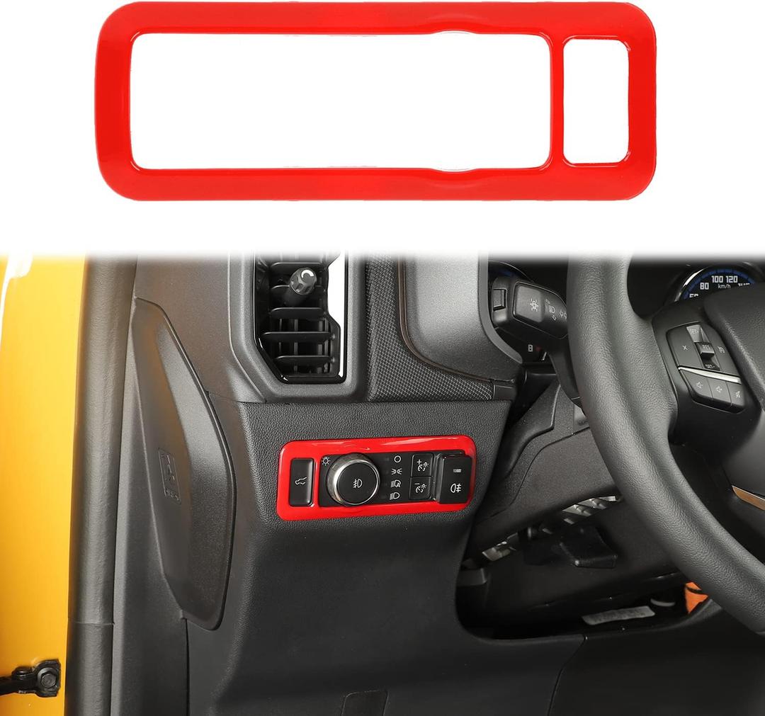 for Bronco Headlight Switch Panel Trim Cover for Bronco/Bronco Sport 2021-Present for Mustang 2024-Present Red Interior Accessories