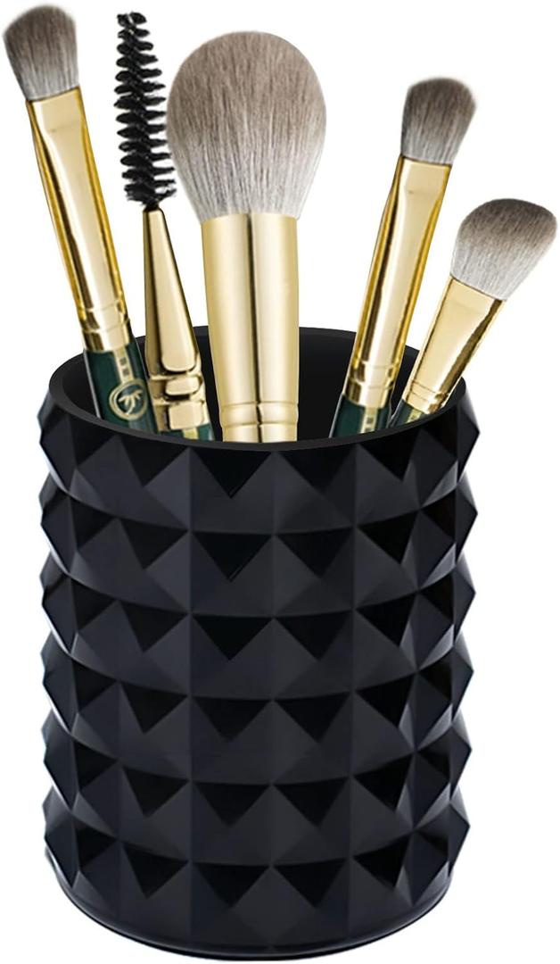 Acrylic Makeup Brush Holder Organizer, Black Pencil Pen Holder, Crystal Cosmetics Brushes Cup Storage Solution, Round