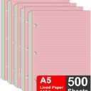 2 x (5 Pack) A5 Filler Paper, 3 Hole Notebook Refills Paper for 3 Ring Refillable Binder, 110 Gsm 5-Color Loose Leaf Planner Refill Paper, 500 Sheets/1000 Pages, 5.7x8.3 Inch
