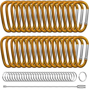 30PCS Aluminum Carabiner Clips, 2" D Shape Spring Snap Hooks Carabiner with 30PCS Keyring Keychain Hook