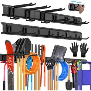 96'' All-Metal Garage Tool Organizer Wall Mount  Heavy-Duty Tool Rack Holds 960 lbs, Adjustable Hooks for Garage, Yard, and Garden Equipment (Black)