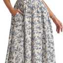 KUTUMAI Floral Corset Midi Dress Flowy Slit Summer Spring Wedding Guest Dresses for Women Sundress with Pockets (Large)