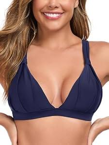 RELLECIGA Women’s Triangle Bikini Top Crisscross Back Swimsuit Padded Push Up Bathing Suit Top(Navy Blue, Small)