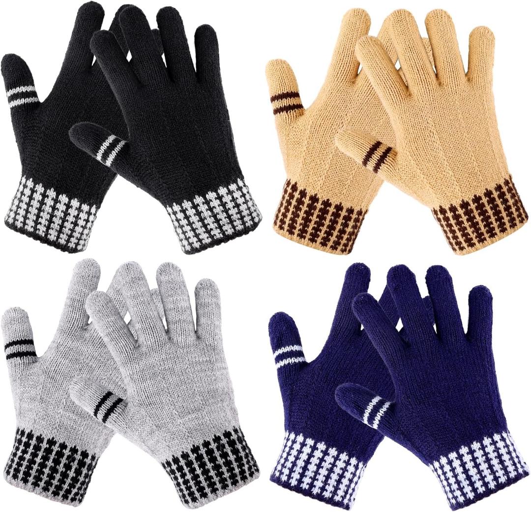 Kids Winter Gloves for Boys Girls - 4 Pairs Kids Boys Winter Gloves, Kids Mittens Magic Warm Gloves Children Warm Wool Lined Gloves Toddler Knitted Ski Mittens for Ages 5-12