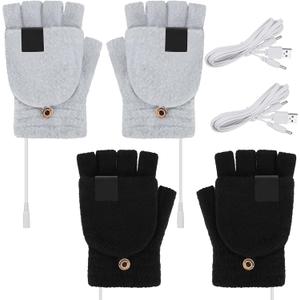 SATINIOR 2 Pairs Winter USB Heated Gloves Fingerless USB Hand Warmer Electric Hand Warming Gloves Heated Mittens with Button