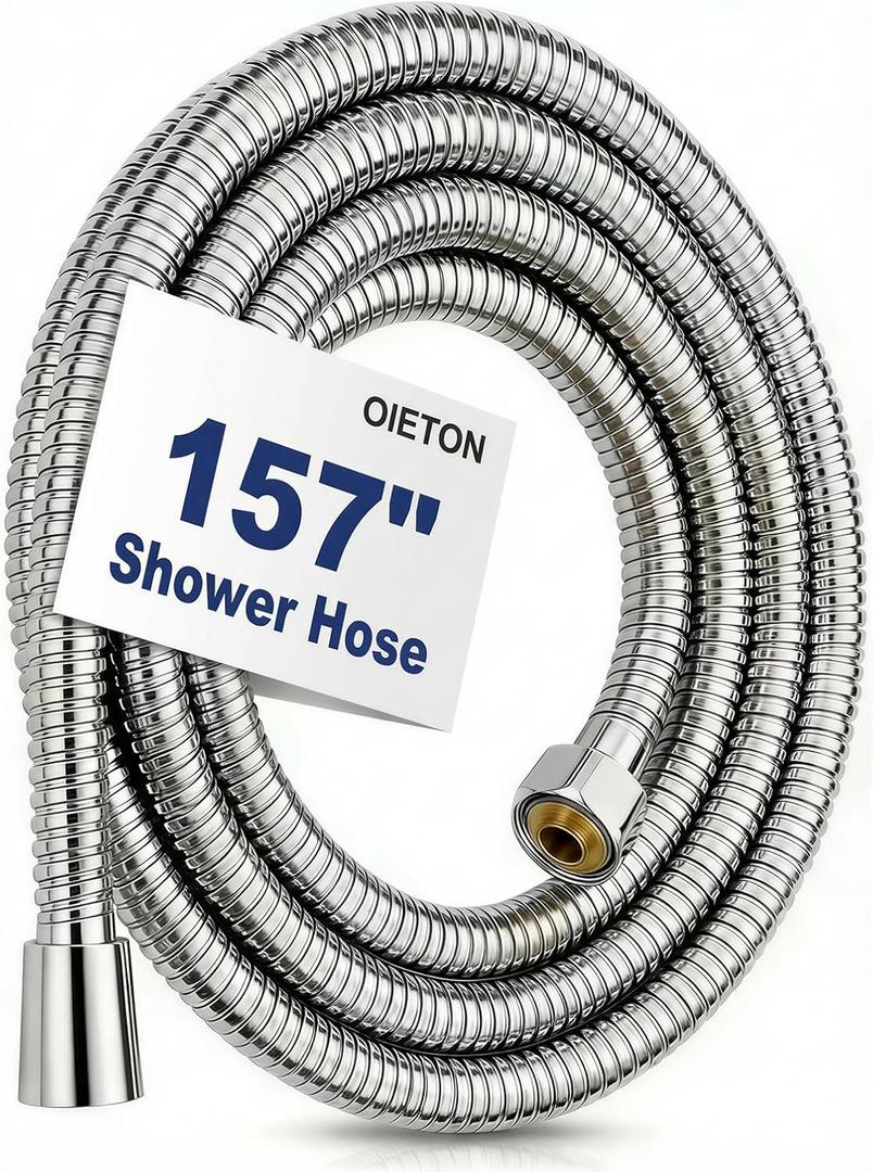 Shower Hose Extra Long 157 Inches, Flexible Stainless Steel Handheld Shower Hose, with Brass Insert and Nut