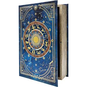Vintage Tarot Card Storage Box, Astrology Book-Shaped Wooden Keepsake Box with Magnetic Closure, Handmade Canvas Gold Foil Large Size Fake Book for Home Office