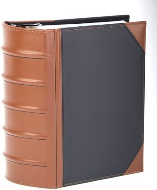 Executive Binder, English Leather 2 Tone with Stitching and Ribbed Spine, Heavy Duty 3 D-Ring, Black (3" inch, 1PK)