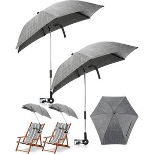 Shinylin 2 Pcs Chair Umbrellas with Universal Clamp Bulk 30.7 INCH UPF 50+ 360 ° Adjustable Clip-On Shade Umbrellas for Beach Chair, Stroller, Fishing, Camping, Patio, Wheelchair, Golf Carts