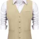 DiBanGu Men's Suit Vest Business Dress Waistcoat with 2 Pockets V-Neck Tuxedo Vests for Formal Wedding (Beige, XXL)