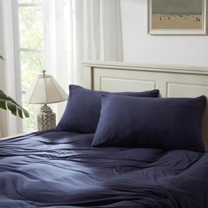 Household 100% Jersey Cotton Pillowcase 20x36 - Light Weight, Comfortable, Super Soft Pillow Case with Envelope Closure Set of 2 (Navy Blue, King Size Pillowcase)