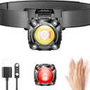 Rechargeable Headlamp with Cob LED Light, 600 Lumens Small Clip Flashlight with Magnetic Base, IP68 Waterprooft Motion Sensor Head Lamp with Red Light for Work & Outdoor.