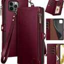 XcaseBar for iPhone 15 Pro Max 6.7" Wallet case with Zipper Credit Card Holder RFID Blocking,Flip Folio Book PU Leather Shockproof Protective Cover Women Men for Apple 15 ProMax Phone case Wine Red (Solid)
