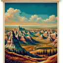 XIAOAIKA Vintage Badlands National Park Travel Poster with Wooden Scroll Frame – Holiday Decoration or Gift for Living Room, Bedroom, Office Wall Decor, Retro Art Print 20 x 30 Inches