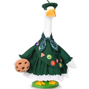 Scout Porch Goose Outfit for 23" Cement or Plastic Goose Statue Green Scout Uniform Goose Costume for Holiday Outdoor Garden Lawn Yard Patio Statue Art Decoration