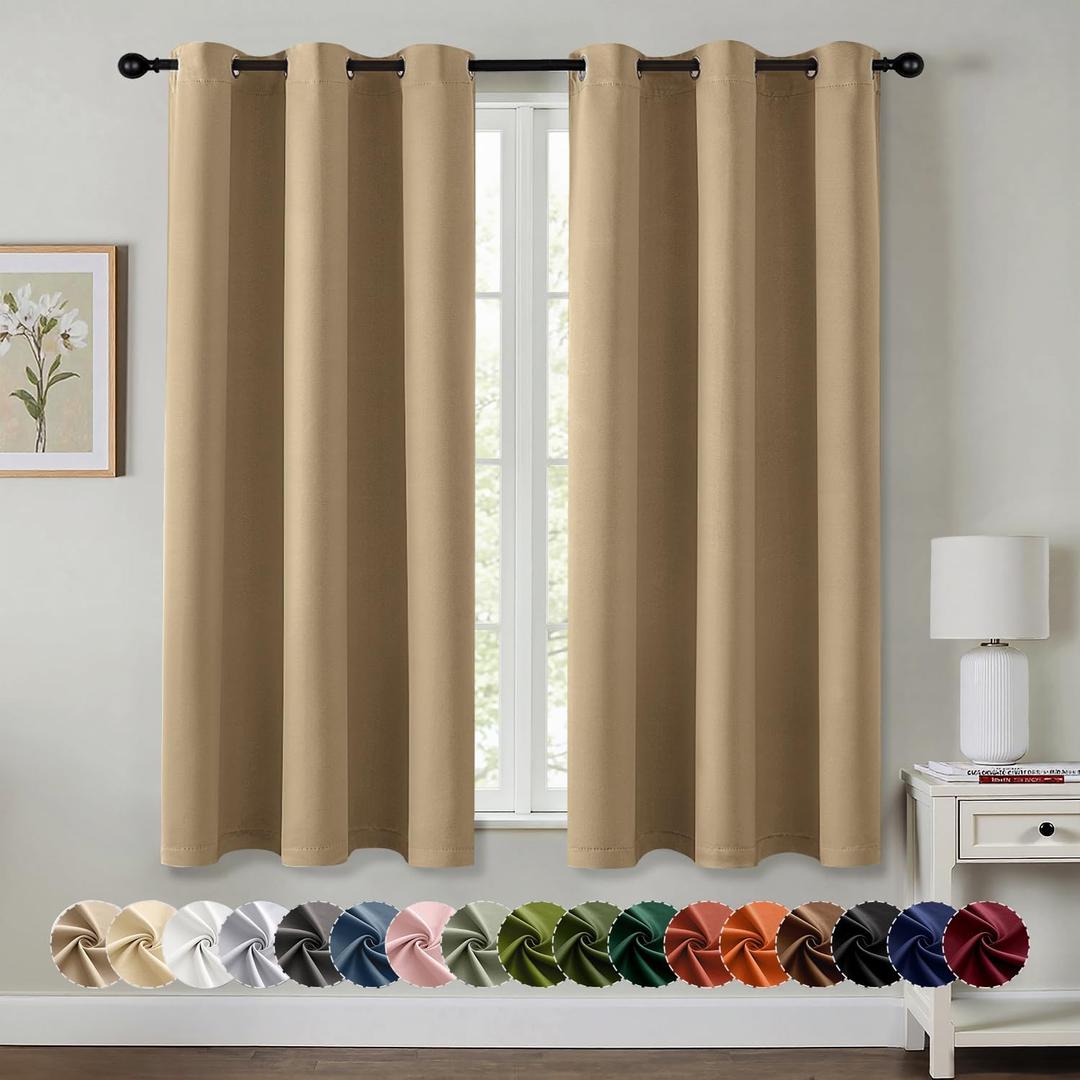MIULEE Taupe Brown Blackout Curtains for Bedroom Living Room 63 Inches Long 2 Panels, Thermal Insulated Room Darkening Drapes Grommet Noise Reducing Light Blocking Window Treatments 40x63 Inch