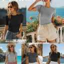 Ficerd 3 Pack Women's Ribbed T-Shirts, Cotton Short Sleeve Basic Tees Crewneck Fitted Tops Casual Shirts 2026 Summer Trendy (M)