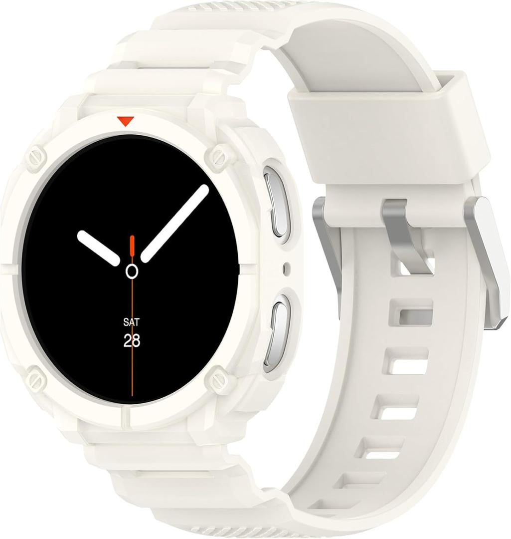 Miimall Sport Case Band for Samsung Galaxy Watch 8 40mm/44mm Case with Bands for Men, Shockproof, Scratch Resistant, Rugged Armor TPU Cover with Replacement Strap Protective Bumper for Galaxy Watch 8 (Cream White)