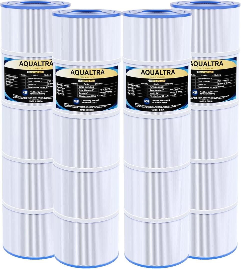 AQUALTRA Pool Filter Compatible with CCP420, PCC105-PAK4, C-7471, FC-1977, 178584, 160301, FC-6470, R173576, 105 sq. ft., 26" x 7" 4 Pack