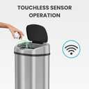 iTouchless 13 Gallon Oval Touchless Sensor Trash Can with Odor Filter, Fingerprint-Proof Stainless Steel, 50L Automatic Kitchen Garbage Bin, Smart Hands-Free Motion Lid, Quiet Soft-Close