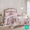Madison Park Floral Cotton Shabby Chic Comforter Set, 8PC Queen Bedding Set, Cassandra Blush