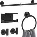 Matte Black Towel Bar Set 5 Pieces Bathroom Hardware Accessories Set Round Towel Holder Set for Bathroom Upgraded Toilet Paper Holder Stainless Steel Wall Mounted Towel Rack Set,23.6 Inch