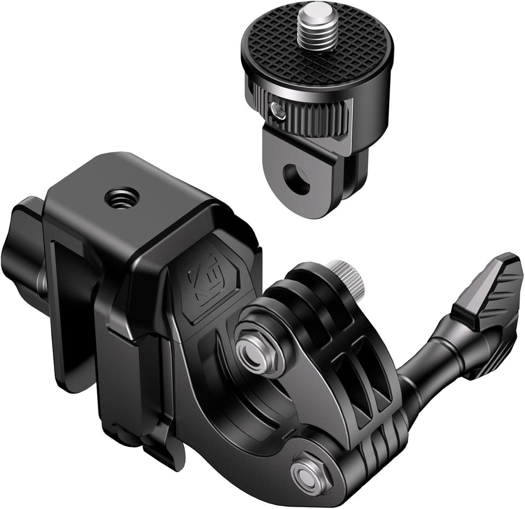 Kewig Motorcycle Windshield Camera Mount with Aluminum Alloy Clip Base & 1/4'' Threaded Adapter Compatible with DJI OSMO/Insta360 Action Camera, Angle Adjustable