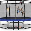 Tatub Large Trampolines Outdoor 10 12 14 15 16FT for Kids and Adults,Outdoor Recreational Pumpkin Trampolines with Curved Poles and Safety Enclosure Net, Basketball Hoop, Ladder